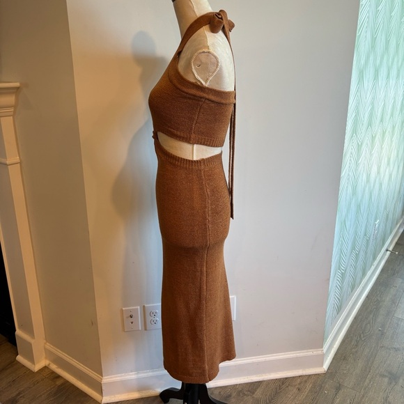 Mable Brown Cutout Bodycon Halter Top Knit Midi Dress Small Cocktail Evening - Picture 6 of 9